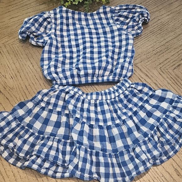 Blue and White Gingham Top and Skirt Set 6X XS 100% Cotton - Picture 9 of 10